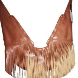 Brown Faux Leather SASH Fringe Crossbody Bag